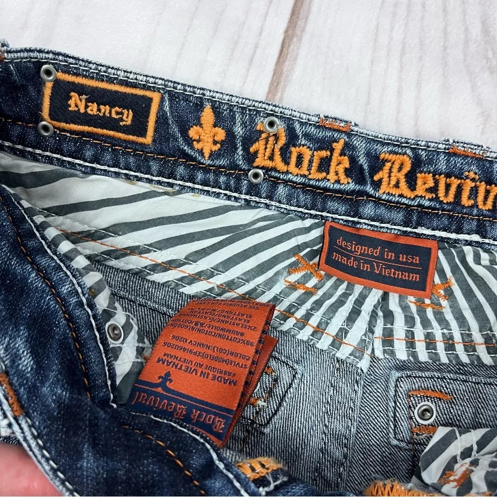 Rock Revival Nancy Bermuda Stretch Denim Shorts Distressed Blue Sz 25
